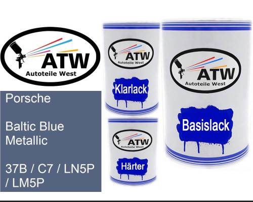Porsche, Baltic Blue Metallic, 37B / C7 / LN5P / LM5P: 500ml Lackdose + 500ml Klarlack + 250ml Härter - Set, von ATW Autoteile West.